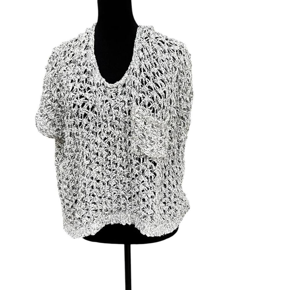 POL open weave, oversized crew neck, cropped sleeveless sweater, women's size S
